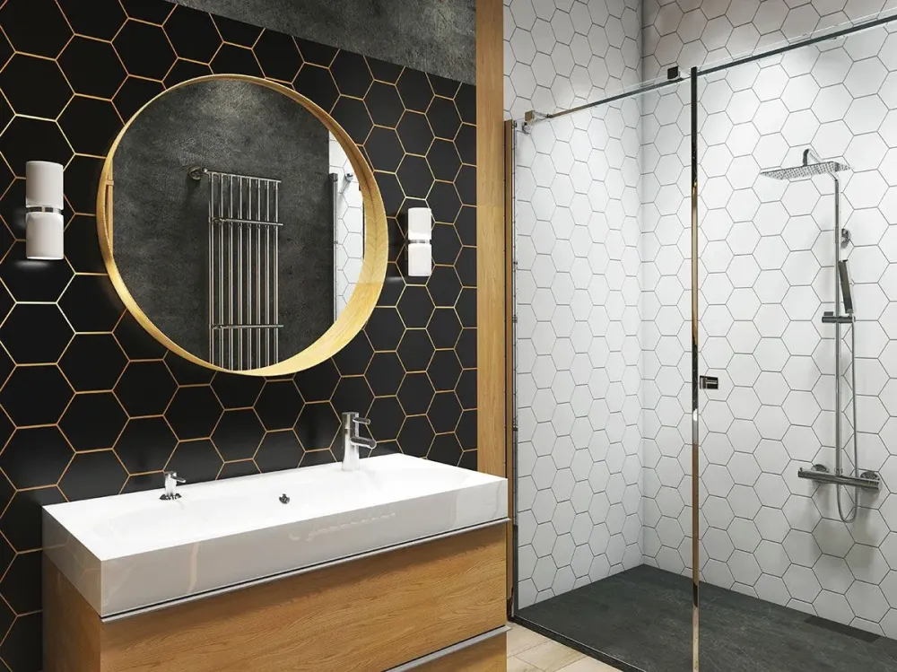 Salle-de-bain-avec-une-partie-en-faience-noir-et-l-autre-blanche